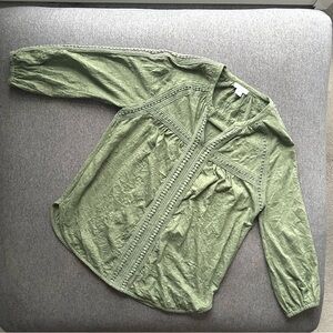 Sundance Green Lace Crinkle Blouse Top Medium